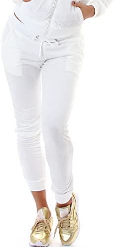 Jela London Damen Nicki Jogging Hose Freizeit Haushose Samt Velour Homewear, Weiß 38 40 (L) von Jela London