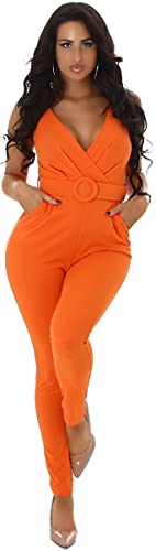 Jela London Damen Overall Bandeau Onesie Jumpsuit Chiffon V-Ausschnitt, Orange von Jela London