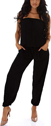 Jela London Damen Overall Bandeau Onesie Jumpsuit luftig leicht, Schwarz von Jela London