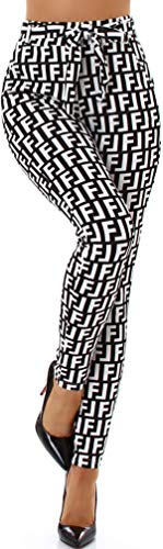 Jela London Damen Paperpag Stretchhose High-Waist Ketten-Musterung, Schwarz-Weiß Muster 40-42 (XL/XXL) von Jela London