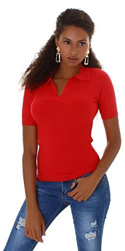 Jela London Damen Polo Shirt Einfarbig Stretch Slim-Fit Bodycon, Rot von Jela London