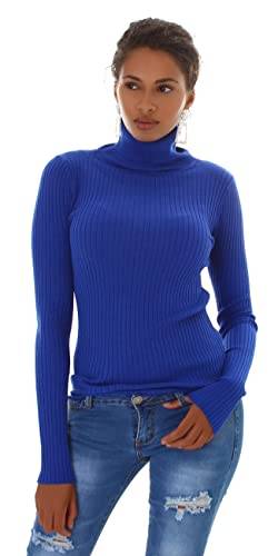 Jela London Damen Slim-Fit Pullover Rollkragen Feinripp Stretch (34-38), Blau von Jela London