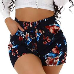 Jela London Damen Sommer Shorts Blumen Hotpants High-Waist Taschen, Schwarz-Blau 36-40 (XL/XXL) von Jela London
