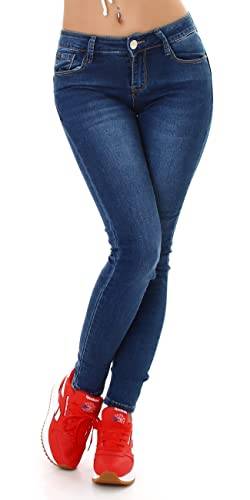 Jela London Damen Stretch Jeans Skinny Stone-Washed Slim, Dunkelblau 32-34 von Jela London