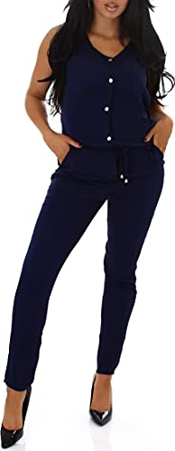 Jela London Damen Träger-Overall V-Ausschnitt Satinglanz Onesie Jumpsuit Knofpleiste, Blau von Jela London