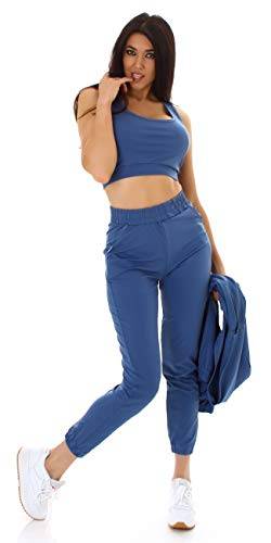 Jela London Damen Trainingsanzug Jogginganzug Stretch Hausanzug High-Waist Leggings Dreiteiler Crop-Top Kapuze-Jacke, Blau 38-40 (L/XL) von Jela London