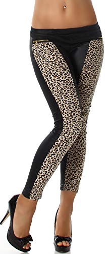 Jela London Damen Wetlook Leggings Leopard Slim Reißverschluss Stretch, Schwarz Leopard 38 (XL/XXL) von Jela London
