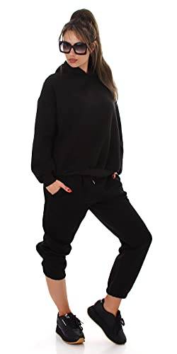 Jela London Damen Jogginganzug Hausanzug Fittnes Kapuzen Sport Anzug Oversize Hoody & Hose (Schwarz, S) von Jela