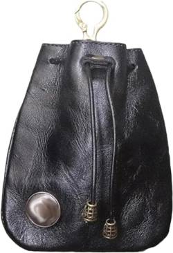 Handmade Cowhide Retro Storage Bag, Cowhide Retro Drawstring Pouch, Coin Purse Waist Bag Women (Black,ONE Size) von Jelaqmot