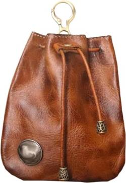 Handmade Cowhide Retro Storage Bag, Cowhide Retro Drawstring Pouch, Coin Purse Waist Bag Women (Brown,ONE Size) von Jelaqmot
