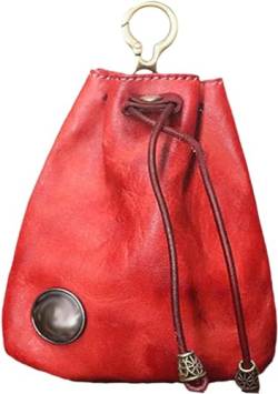 Handmade Cowhide Retro Storage Bag, Cowhide Retro Drawstring Pouch, Coin Purse Waist Bag Women (Wine Red,ONE Size) von Jelaqmot