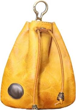 Handmade Cowhide Retro Storage Bag, Cowhide Retro Drawstring Pouch, Coin Purse Waist Bag Women (Yellow,ONE Size) von Jelaqmot
