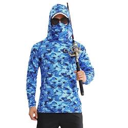 Jelaqmot 6-in-1 Professional UPF50+ Fishing Clothing, Sun Protection Fishing Shirt for Men Long Sleeve Camo Hoodie with Mask (H,XXL) von Jelaqmot