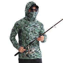 Jelaqmot 6-in-1 Professional UPF50+ Fishing Clothing, Sun Protection Fishing Shirt for Men Long Sleeve Camo Hoodie with Mask (I,M) von Jelaqmot