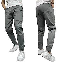 Jelaqmot Men's High Stretch Multi-Pocket Skinny Cargo Pants, Men's Hiking Cargo Pants Slim Fit Stretch Drawstring Joggers (Gray,#29) von Jelaqmot
