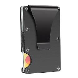 Jeloyutek Herren-Brieftasche mit RFID-Schutz - Minimalistische Kartenetui aus Kohlefaser und Metall mit Clip und Gummiband für 12 Kreditkarten und Geldscheine, Schwarz von Jeloyutek