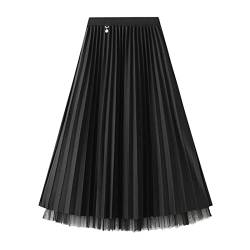 Jemsia Damen Reversible Tüll Rock Midi A-Linie Elastisch Hohe Taille Elegant Faltenrock mit Ornament für Damen, Schwarz , Einheitsgröße von Jemsia