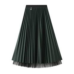 Jemsia Damen Reversible Tüll Rock Midi A-Linie Elastisch Hohe Taille Elegant Faltenrock mit Ornament für Damen, dunkelgrün, Einheitsgröße von Jemsia