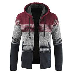 Farbblock Strickjacke mit Kapuze Herren Gefüttert Cardigan Männer Feinstrick Kapuzenjacke Langarm Stehkragen CardiganStrickpullover mit Reißverschluss Zipper Gestrickt Kapuzenjacke Übergangsjacke von JenK Cing