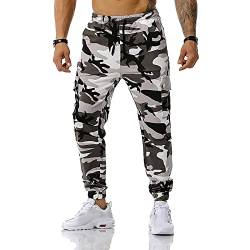 Herren Tarnmuster Jogginghose Cargohose Lange Regular Fit Cargo Hose Slim Fit Fitness Freizeithose Wanderhose Trekkinghose Men Pants Outdoorhose für Männer Sporthose mit Gummibund Trainingshose von JenK Cing