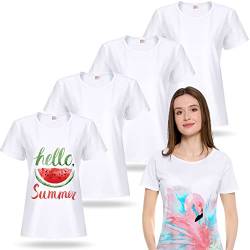 5 Stück Frauen Sublimation Blank T-Shirt Basic Weiß Polyester Shirts Sublimation Kurzarm T-Shirt für Frauen (Large) von JenPen