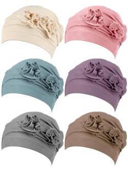 JenPen 6 Stück Frauen Turban Blume Caps Chemo Kopfbedeckung Kappe Vintage Weiche Turbane Beanies Kopftuch Elastische Headwrap Hut für Frauen Schlaf Krebs Patienten Haarausfall (helle Farbe), von JenPen