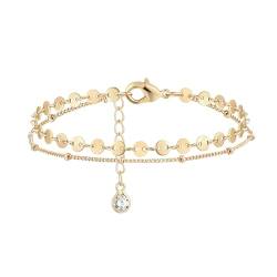 Jenosy 14K Vergoldet Armband Damen Gold Personalisiertes Verstellbar Anhänger Armband für Frauen Mädchen Schmuck von Jenosy