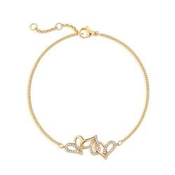 Jenosy 14K Vergoldet Armband Damen Gold mit 3 Herz Personalisiertes Verstellbar Anhänger Armband für Frauen Mädchen Schmuck von Jenosy