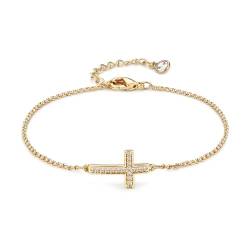 Jenosy 14K Vergoldet Armband Damen Gold mit Kreuz Personalisiertes Verstellbar Anhänger Armband für Frauen Mädchen Schmuck von Jenosy