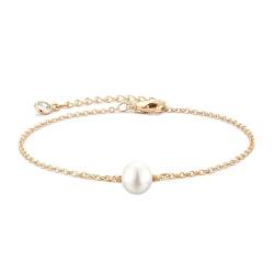 Jenosy 14K Vergoldet Armband Damen Gold mit Weiß Perle Personalisiertes Verstellbar Anhänger Armband für Frauen Mädchen Schmuck von Jenosy