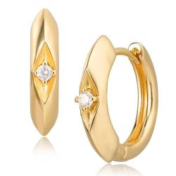 Jenosy18K Gold Plattiert Huggie Ohrringe mit Glänzenden Kubischen Zriconia Geometrie Perlen Stern Hoop Ohrringe für Frauen (Gold Ohrringe-Zriconia) von Jenosy