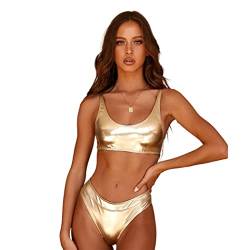 Jerany Gold Bikini Set Sexy Badeanzug für Frauen Gepolsterter Bikini Oberteil und Unterteil Reflect Light Badebekleidung Badeanzug für Mädchen, Gold1, Medium von Jerany