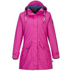 Jeronimo Friesennerz Fehmarn Damen PU Regenmantel Frauen Regenjacke Damen Jacke mit verstellbarer Kapuze Lang Winddicht Wasserdicht Pink (36) von Jeronimo