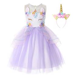 JerrisApparel Mädchen Einhorn Blume Kostüm Hochzeit Party Prinzessin Kleid (130, Lila) von JerrisApparel