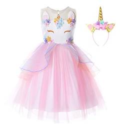 JerrisApparel Mädchen Einhorn Blume Kostüm Hochzeit Party Prinzessin Kleid (130, Rosa) von JerrisApparel