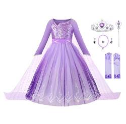 JerrisApparel Mädchen Prinzessin Kostüm Paillette Schnee Party Halloween Verkleidung (4 Jahre, Violett Mit Zubehör) von JerrisApparel