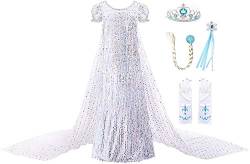 JerrisApparel Mädchen Prinzessin Pailletten ELSA Kostüm Kleid Festzüge Party Ankleiden (100, Weiß 2 mit Zubehör) von JerrisApparel
