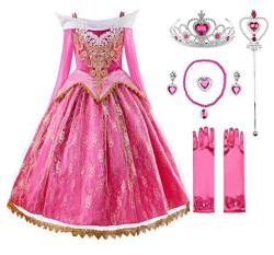 JerrisApparel Mädchen Prinzessin Spitze Kleid Rosa Schulterfrei Party Kostüm Verkleidung (4 Jahre, Rosa Mit Zubehör) von JerrisApparel