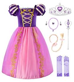 JerrisApparel Mädchen Prinzessin Verkleidung Kinder Puffärmel Cosplay Party Kostüm (3 Jahre, Violett mit Zubehör) von JerrisApparel