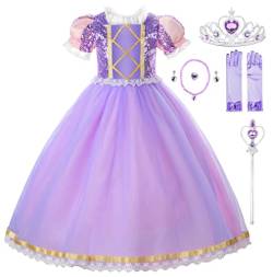 JerrisApparel Prinzessin Mädchen Verkleidung Party Halloween Cosplay Kostüm (4 Jahre, Violett Mit Zubehör) von JerrisApparel