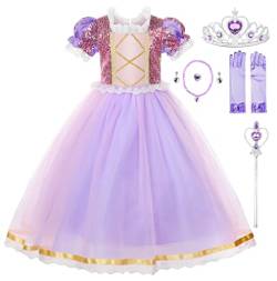 JerrisApparel Prinzessin Mädchen Verkleidung Party Halloween Cosplay Kostüm (8 Jahre, Lila Mit Zubehör) von JerrisApparel