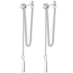 JeryWe 1 – 2 Paar Ohrhänger Sterling-Silber 925 Set Bar Dangle Kette Ohrringe Hypoallergen für Damen Mädchen, Silber von JeryWe