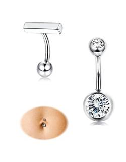 JeryWe 2-3Pcs 14G bauchnabelpiercing für Frauen 316L Chirurgenstahl CZ Opal Reverse Curved Nabelpiercing Körperschmuck Piercing Bauchnabel(Stil1) von JeryWe