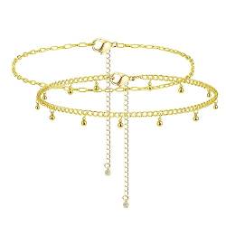 JeryWe 2 Stück Bauchkette Belly Chain für Frauen und Mädchen Gold Körper Kette Bauchketten Einstellbar Sexy Bikini Strand Körperkette KörperschmuckGoldene Kugel von JeryWe