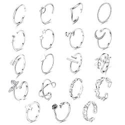 JeryWe 20PCS Fingerringe Ringe Damen Frauen Set Verstellbare Minimal Ringe Midi Offene Stapelringe Twist Schmetterling Herz Kette Link Ringe von JeryWe