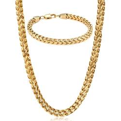 JeryWe 2pcs Kette Halskette Armband für Herren Damen Gold Edelstahl Weizen Kette Kette Halskette Armband Set für Männer Jungen Geschenk-Breite 5mm 22" 8,5" von JeryWe