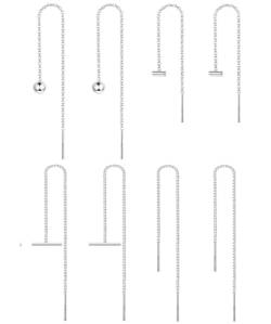 JeryWe 4 Paar Einfädler Ohrringe für Frauen Damen 925 Sterling Silber Hängend Lange Quaste Stäbchen Durchzieher Ohrringe Kugel Bar Minimalismus Tropfen Quasten Ketten Ohrringe Set von JeryWe