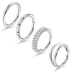 JeryWe 4Pcs 18G Nasenringe Septum Clicker Set für Frauen Chirurgenstahl Nase Piercing CZ Hinged Segment Seamless Clicker Ring Hoop Lippenringe Helix Knorpel Conch Hoop Ohrringe Piercing 8mm von JeryWe