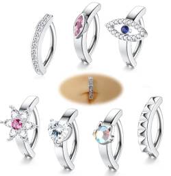 JeryWe 5-11 Stück 14G Clicker Bauchnabelpiercing Ring für Frauen chirurgenstahl CZ Opal Twist Herz Blumen Schmetterling Böse Augen Reverse Curved Nabel Piercing Bauchnabel Schmuck（7pcs） von JeryWe