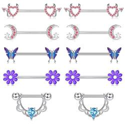 JeryWe 5 Paare Nippelringe für Frauen Edelstahl Herz Schmetterling CZ Blume Langhantel Nippelringe Set Brustwarzenpiercing Schmuck Niedlicher Nippel Piercing SchmuckGemischt von JeryWe